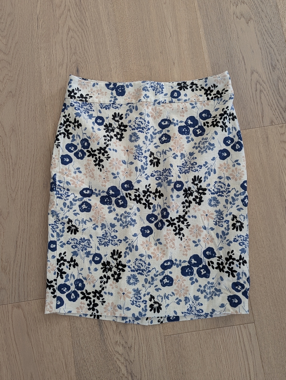 Ann Taylor Cream Pencil Skirt with Blue & Black Floral Print